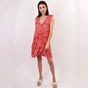 IRO Variety red floral chiffon mini dress sleeveless Size 2
